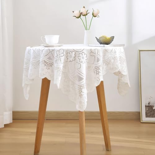 Square lace Tablecloth 35 X 35 Inch， Off White Lace Tablecloths, Elegant Floral Crochet Table Cover, Hollow Out Sheer Lace Table Topper for Coffee Table, End Table, Home Wedding Party Decor - size: 35" x 35" (Square)