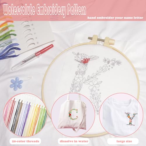 Topapfo Letter K Stick and Stitch Embroidery Kit for Clothing, Beginners Alphabet Name Embroidery Pattern Water Soluble Jeans T-Shirts Crafts - color: K
