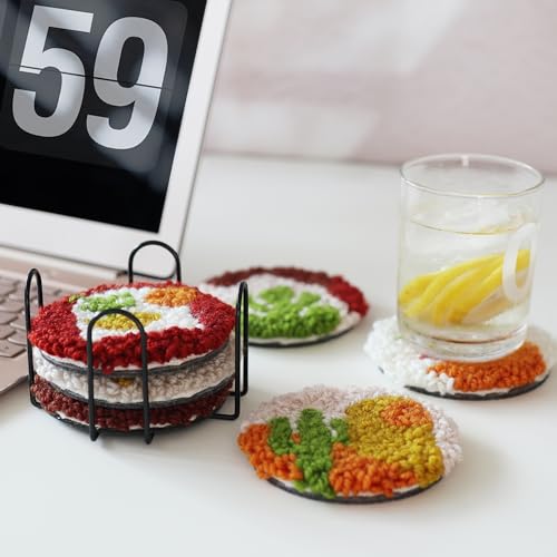 Temlum 6pcs Punch Needle Coasters Kit for Adults and Beginners(Plants) - color: Plants