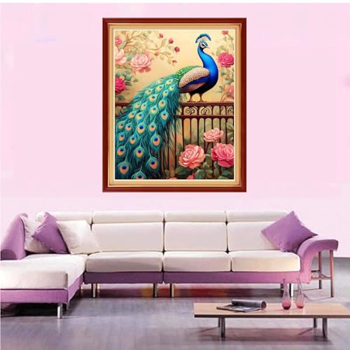 Artvxeay Stamped Cross Stitch Kits Beginners Full Range of Embroidery Starter Kits for Adults Printed Cross Stitching DIY Needlepoint Kit 11CT- Peacock Flower 16x20 inch - color: Color56