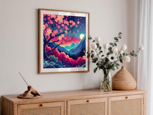 HKLIOPU Stamped Cross Stitch Kits - Mount Fuji Cherry Blossoms Embroidery Starter Kit for Adult Beginners, 11CT Needlepoint Cross-Stitch Patterns Dimensions Kit Arts and Crafts 16x16 inch - color: SZX-US-LZ194