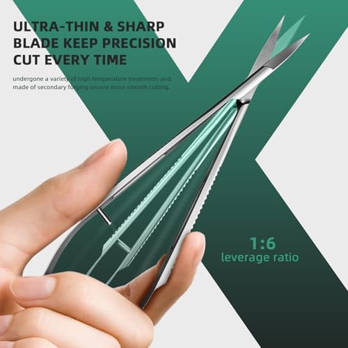Cuticle Scissors, Professional Curved 15° Blade Stainless Steel, Ultra Sharp for Precision Nail Grooming, Eyebrow Shaping, and Sewing Thread Snips, with Travel Case