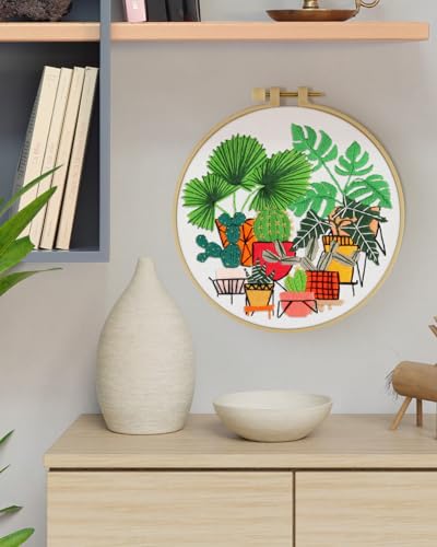 ERKOON Embroidery Kit for Beginners, Flower Cross Stitch Set for Include Embroidery Cloth Hoops Threads for Craft Lover Hand Stitch with Embroidery Skill Techniques (Greenery) - color: Greenery