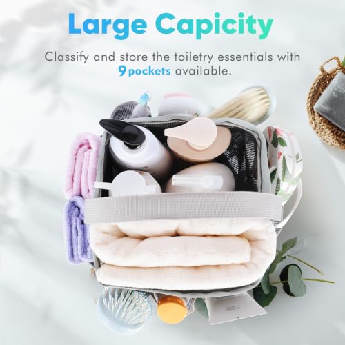 EUDELE Mesh Shower Caddy Portable for College Dorm Room Essentials, Shower Caddy Dorm with 9-Pocket Large Capacity for Beach, Swimming, Gym, Camping, Travel essentials - color: Black-Grey