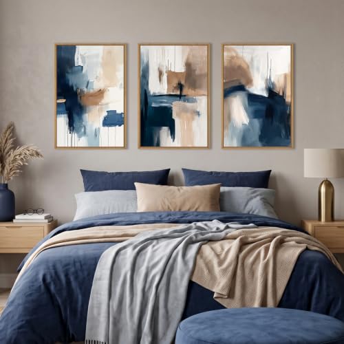 Large Abstract Brush Stroke Framed Canvas Wall Art-16"x24"x3 - color: Abstract Navy Blue Canvas Wall Art, size: 16"L x 24"W