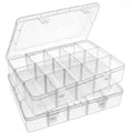 Bead Organizer Storage 2 Pack 15 Grid Clear Plastic Tackle Box Adjustable - size: 2pcs