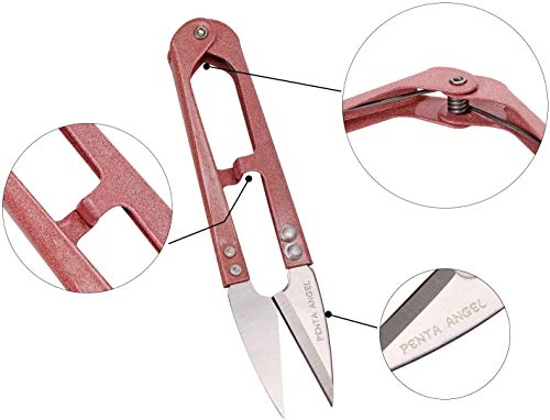 2Pcs Multicolor Mini Sewing Scissors Clipper 2Pcs Leather Scissors Sheath Cover Small Embroidery Thread Thrum Yarn Trimming Nipper U-Shaded Craft Cross Stitch Scissor(Pink/Gray) - color: Pink/Gray