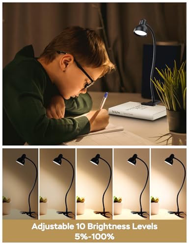 LiFMIRA Clip-on Reading Light - 3 Color Modes, 10 Dimmable Brightness,Black - color: Black