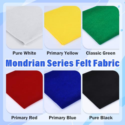 XSEINO 6 Rolls 12"x35" Large Felt Sheets(5.8Yds Total), 1.4mm Thick Nonwoven Fabric for Sewing, 6 Mondrian Series Colors, Bulk DIY Craft Supplies for Bags, Garland, Decor - color: Mondrian Series