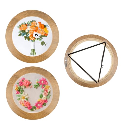 3 Sets 6 Inch Wood Embroidery Display Frame with Bamboo Embroidery Hoops