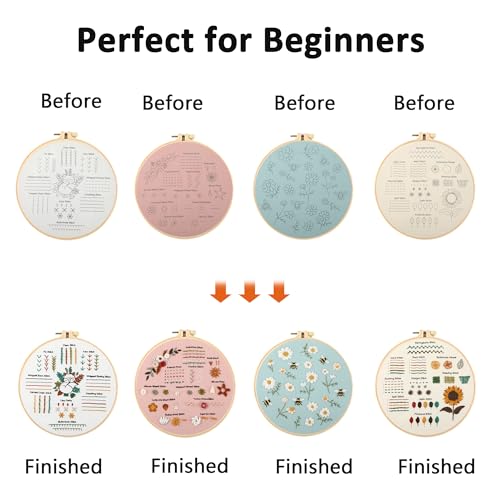 JOINRUN Beginner Embroidery Kit for Adults, 4 Pack with Video Tutorial - color: Fox