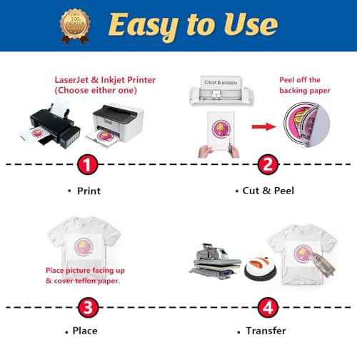 TransOurDream Tru-Heat Transfer Paper for Light T Shirts (200 Sheets 8.5x11, 3.0) Printable HTV Heat Transfer Vinyl for Inkjet & LaserJet Printer Iron on Transfers for Light Fabrics - color: Light, size: 200 Sheets