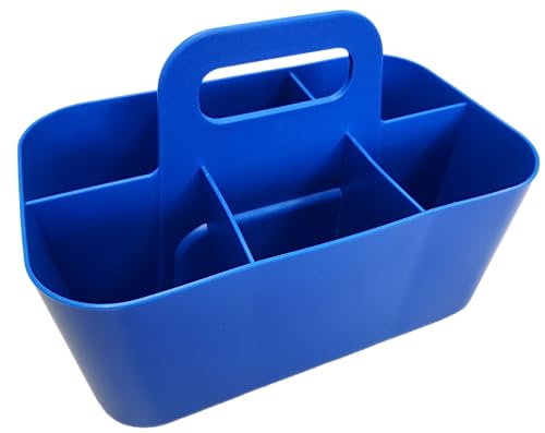 2 Pack Small 6 Compartment Multiuse Caddy Organizer with Handle Art Craft Supplies, Office, Desk, Stationery Pen Holder Stackable- Made In USA (Blue) - color: Blue
