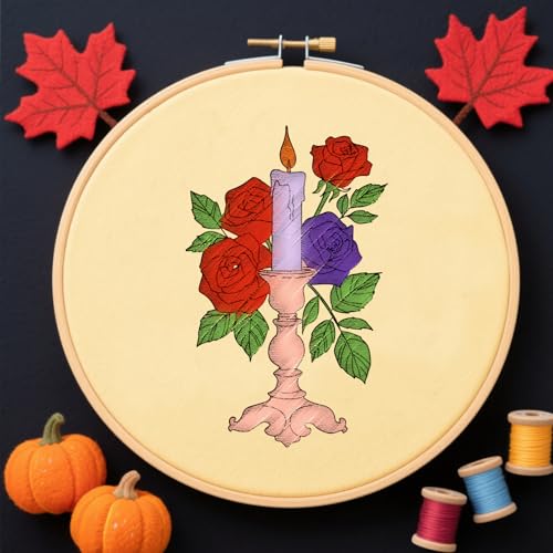 ORIGACH 4 Sheets Gothic Style Water Soluble Embroidery Patterns Stabilizers - Pre-Printed Skull & Flower Designs - Stick & Stitch Embroidery Paper for Hand Sewing Lovers - color: Skull & Flower