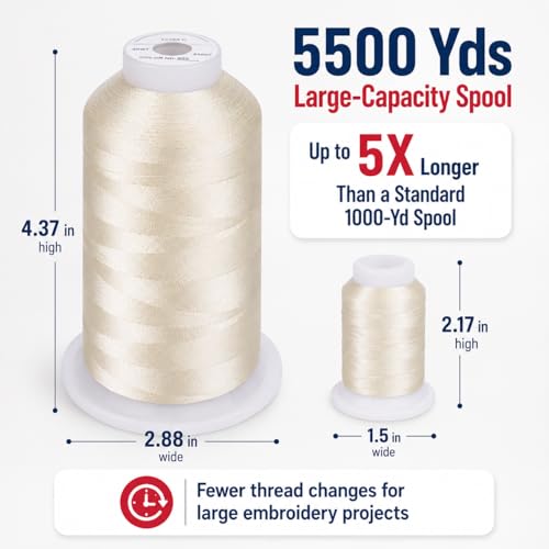Simthread Embroidery Machine Thread 5000M 40WT Polyester, Ivory 902 - color: Ivory902