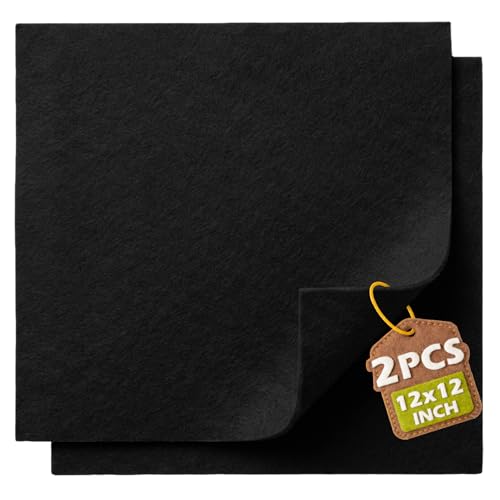 Black Soft Felt Sheets for Crafts, 12" x 12", 1.6mm Thick, 2 Pcs - color: Black