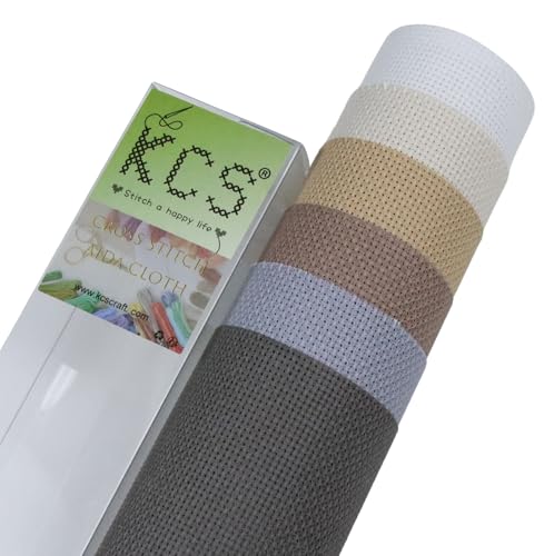 KCS 6 pc of 15" x 18" (38cmx45cm) Counted Cotton Aida Cloth Cross Stitch Fabric Rolled Box (18CT-F) - color: 18ct-f