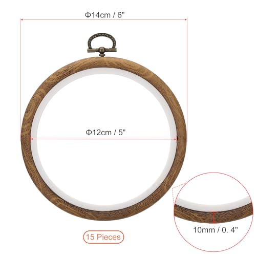 PATIKIL 5inch Embroidery Hoops, 15Pieces Imitated Wood Circle Frame Cross Stitch Hoop Ring for Embroidery Art Craft Sewing Ornaments Hanging Decoration - size: 5inch