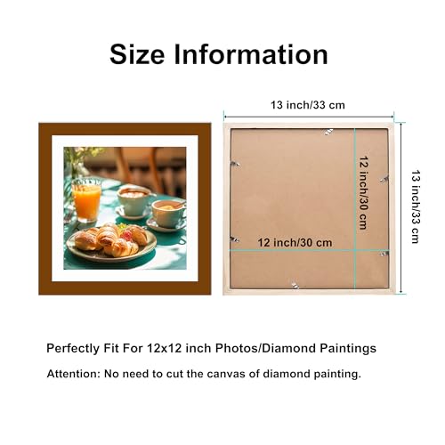 Betionol Diamond Painting Frames 2 Pack, Display 12x12in/30x30cm Diamond Painting Pictures or Photos, Brown Natural Solid Wood Picture Frame with Acrylic Protection Glass, Back Mat And Hanging Kit - style: Brown - Double