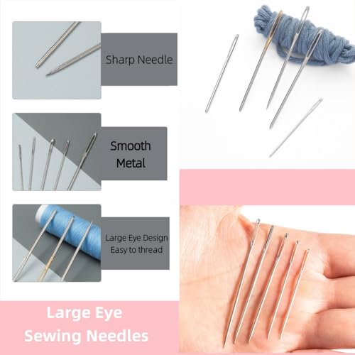 34 Pcs Big Eye Sewing Needles Kit 5 Size Stainless Steel Needles for Hand Sewing,Sewing Sharp Needles Embroidery Needles for Handmade Quilting DIY Sewing Fabrics (34)