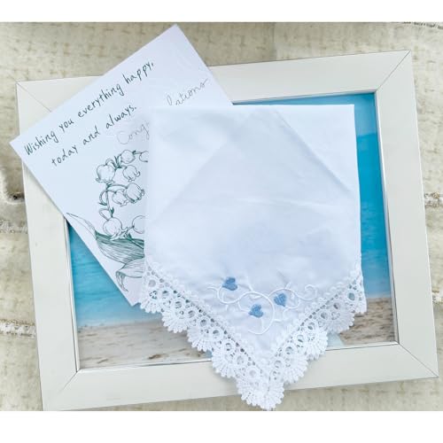 6 Pack of Ladies Embroidery Cotton Handkerchiefs Lace Wedding Hankies - color: A02-heart Card