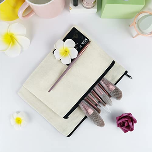 Koolmox 20 Beige Canvas Pouches with Black Zipper, Cotton Canvas Toiletry Pouch, Bulk Plain Cosmetic Bags for Women Pencil Case Make Up Cosmetic Purse Patches Paint Vinyl Sublimation Projects Crafts - color: Beige Black, size: Small (8x5'')