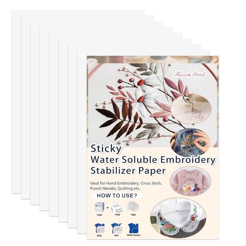 Creztail Sticky Water Soluble Embroidery Stabilizer Paper, 8PCS 8.5"x11" Printable Embroidery Transfer Paper, Stick and Stitch Wash Away Stabilizer, Medium Weight for Hand and Machine Embroidery - size: 8pcs