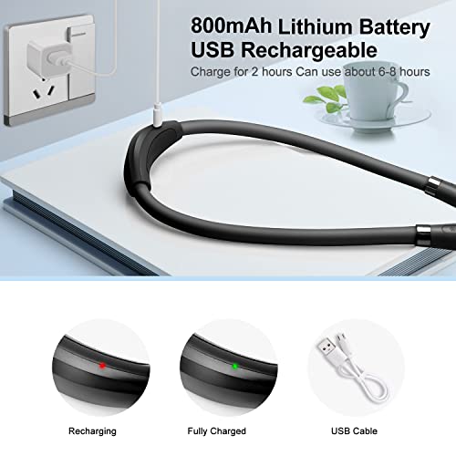 LED Neck Book Light USB Rechargeable, Hands Free, 4 Super Bright LED Bulbs, 3 Adjustable Brightness, Best for Reading in Bed, Knitting, Walking, Jogging, Mending in Night (Black) - color: Black