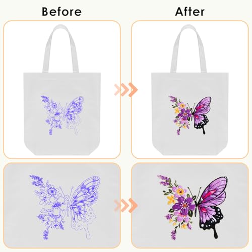 ERKOON Embroidery Canvas Tote Bag for Beginners, Needlepoint Arts Crafts Cross Stitch Kits for Adults Including Stamped Embroidery Bag with Hoops, Needle, Instruction and Color Threads (Butterfly) - color: Butterfly