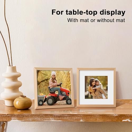 KINLINK 9x9 Picture Frame, Natural Wood Square Solid Wood Frames for Pictures 7x7 with Mat or 9x9 without Mat, Wall and Tabletop Display Photo Frames Natural Wood 1 Pack - color: Natural, size: 9x9
