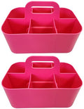 2 Pack Small 6 Compartment Multiuse Caddy Organizer with Handle Art Craft Supplies, Office, Desk, Stationery Pen Holder Stackable- Made In USA (Hot PInk) - color: Hot PInk