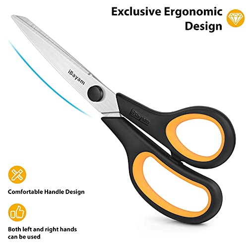 iBayam 8.5" Heavy Duty Black Scissors for Office School Classroom Home Use - color: Yellow, Grey, Blue, size: 3-Pack