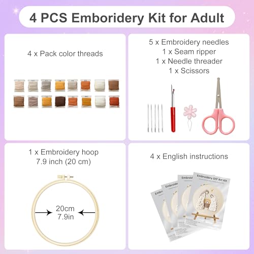 Huacan Embroidery Kit for Beginners with Tutorial Video & Gift Box - color: CXTZ-152