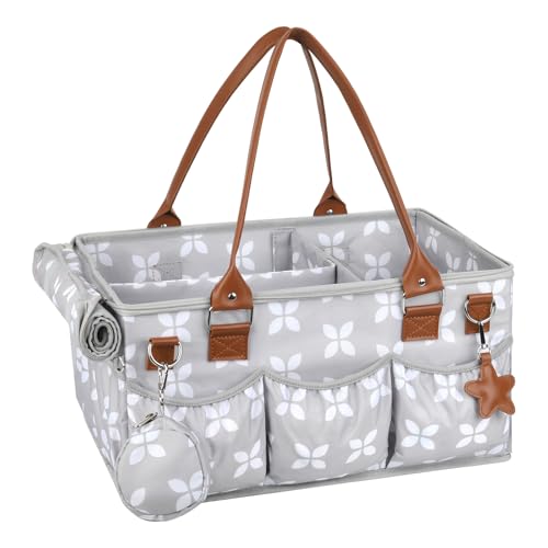 Moteph Diaper Caddy with Changing Mat, Large Baby Diaper Caddy Organizer with Lid, Portable Organizer Basket for Nursery and Car, Shoulder Strap and Pacifier Organizer - style: Deluxe Set