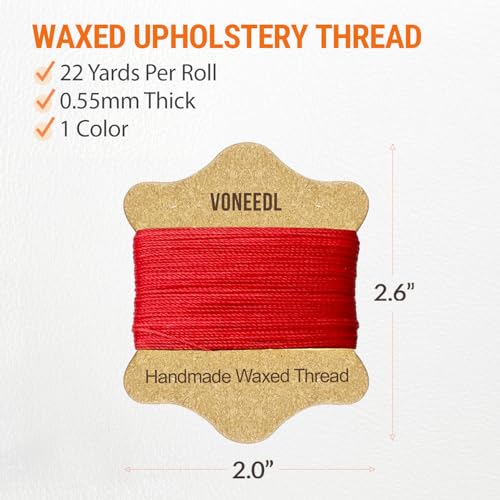 VONEEDL Upholstery Repair Kit: Waxed Sewing Thread (Red Color) & Heavy Duty Needles (11 PCS) for Leather, Canvas & Quilting Thread - color: Red