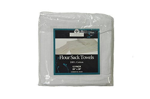 Nouvelle Legende Reusable Commercial Grade Cotton Flour Sack Towels – Ultra-Soft, Lint-Free, for Kitchen, Food Prep, & Baking, 28 x 29 Inches, 12-Pack, White