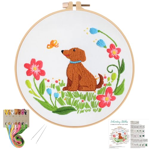 Louise Maelys Floral Dog Embroidery Kit for Beginners Handmade Gift - color: Color 23