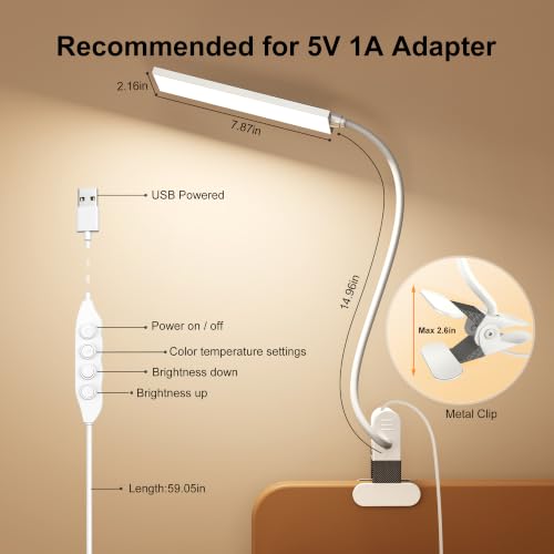 Vansuny Clip on LED Desk Lamp, Eye-Caring USB Reading Light for Home Office - color: White
