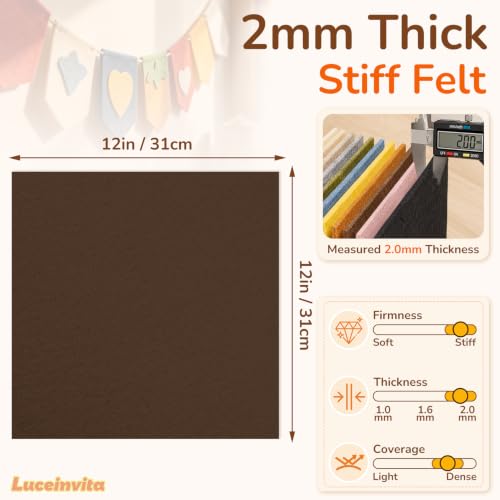 2mm Stiff Felt Sheets 12" X 12" (10 Pack, Chocolate Brown) - color: Chocolate Brown