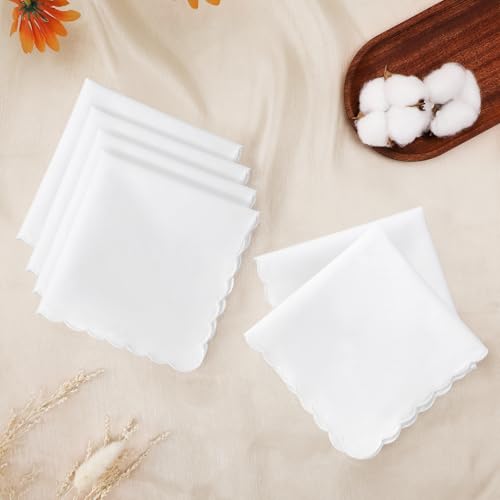 White Handkerchiefs for Women Soft Cotton Women’s Handkerchiefs - color: Scalloped Edge- 12pcs
