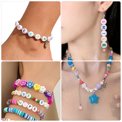 SUTOUG 1000PCS Letter Beads, 4x7mm White Alphabet Beads for Jewelry Making - color: White