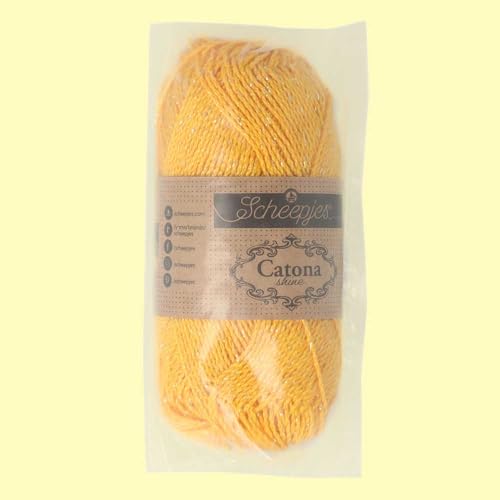 Scheepjes Catona Shine Cotton-Metallic Yarn, 50 g, Color 208-G Yellow Gold - color: 208-G Yellow Gold - Gold