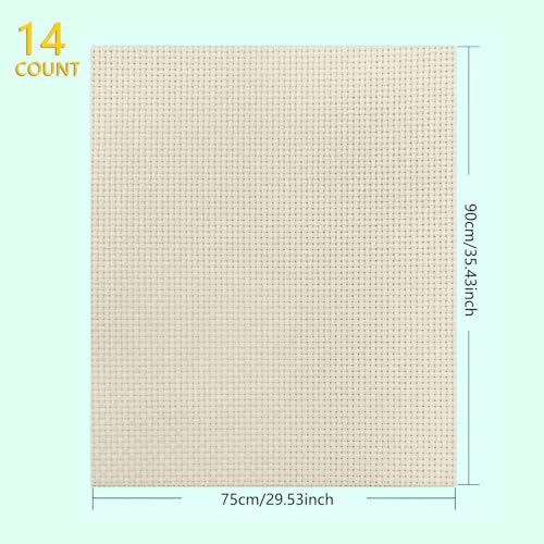 14CT Aida Cloth - 30x35 Inch Cross Stitch Fabric for Embroidery, Pre-Cut Needlework Material, Acid-Free, Durable Weave(Khaki) - color: Khaki