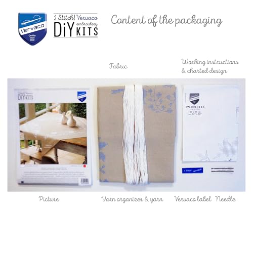 Vervaco Stamped Cross Stitch Tablecloth Kit Singing Birds DIY Embroidery Table Decoration Kit ca. 32" x 32" Art and Craft Supply Creative Activities for Adults Housewarming Gift for Crafters - size: White Birds