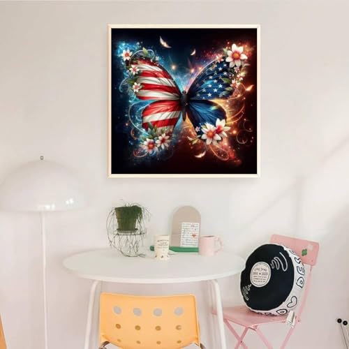 niurenmaoyi Stamped Cross Stitch Kits for Beginners,Counted Embroidery Craft Kits for Adults,Needlepoint Kits for Adults,American Flag Butterfly Wall Art 13.8X13.8In - color: Cross Stitch Kits0421-04