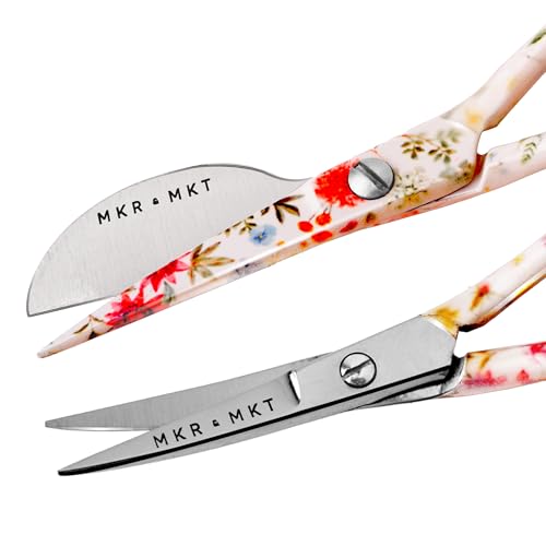 Applique Embroidery Scissors Set - Duckbill & Needlepoint, 4.5", Floral - color: Floral