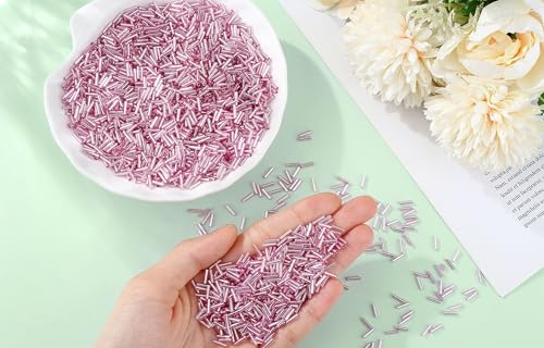 XIANNVXI 3000pcs Pink Glass Bugle Beads - color: Pink