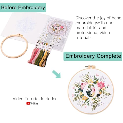 Harimau Letter Pattern O Embroidery Kit for Adult Beginners, Complete Starter Pack with 1 Hoop, Needles, Instruction Guide & Embroidery Stitch Video Tutorials - color: O