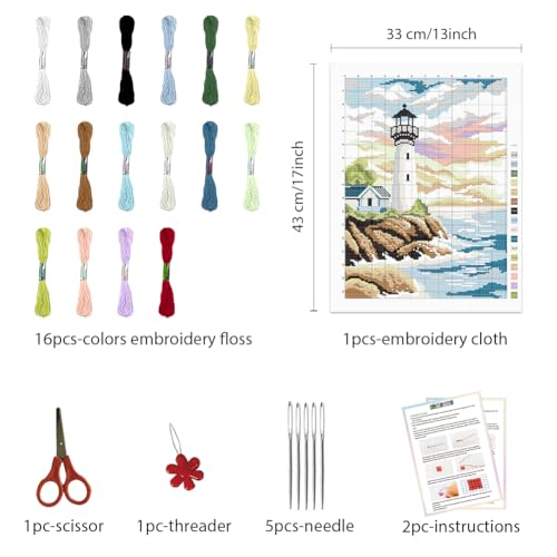 FREEBLOSS 11CT Lighthouse Cross Stitch Wall Hanging Kit 13"*17"