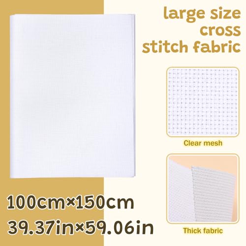 59 * 39 Inch White Cross Stitch Fabric, 14 Count Embroidery Fabrics - color: White